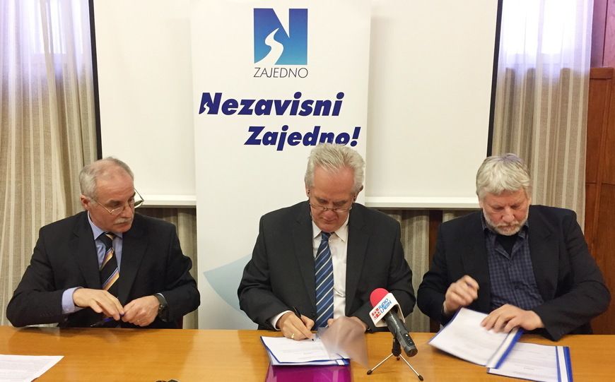 Darko Martinović, Silvano Vlačić i Mladen Bastijanić potpisuju izjavu o zajedničkom izlasku na izbore