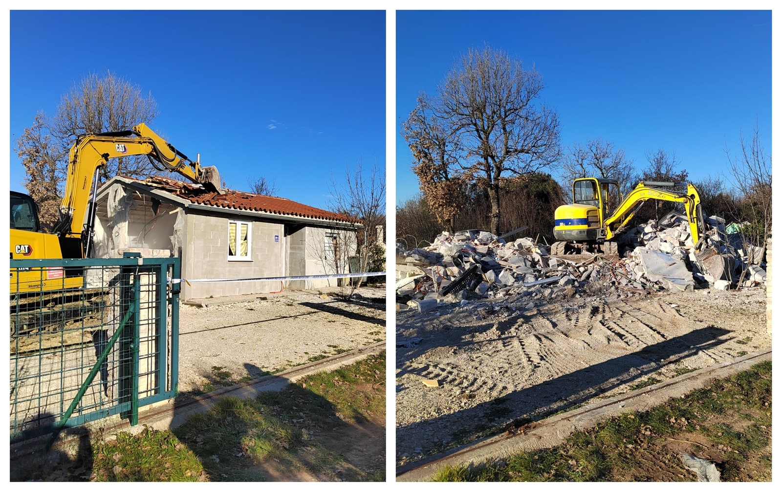 Jedna od bespravnih kuća danas na Mandriolu, prije i poslije rušenja DIRH-a (Foto: Istarski.hr)