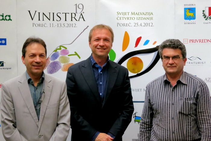 Mario Staver, predsjednik Ocjenjivačke komisije Vinistre, Ivica Matošević, predsjednik Vinistre i Edi Štifanić, gradonačelnik Poreča
