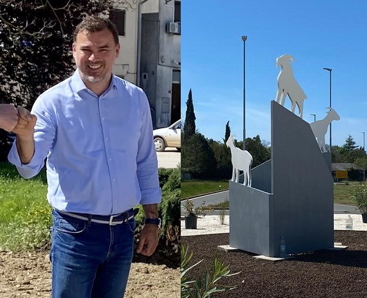 Danijel Ferić i spomenik na točki koja spaja Pulu, Ližnjan i Marčanu