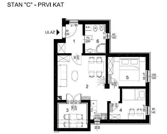 Tlocrt manjeg stana (56,4 m2)